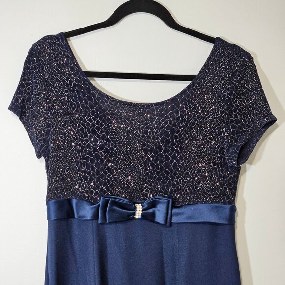 Von Bramlett Vintage Navy Blue Gown Evening Dress Sparkle Top Satin Bow Sz 10 - Picture 8 of 9